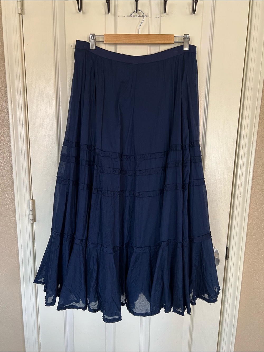 Lauren Ralph Lauren Navy Tiered Ruffle Maxi Skirt 14 100% Cotton - Picture 8 of 8